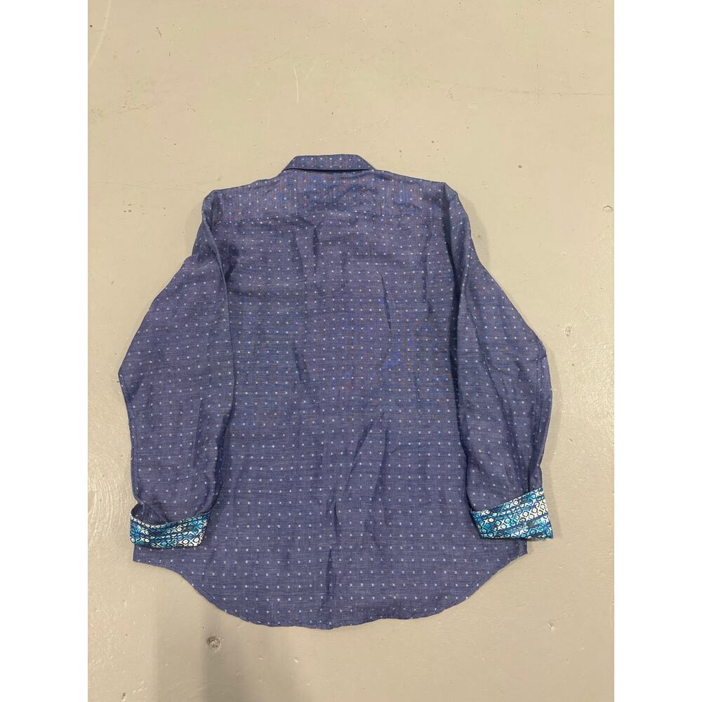 Robert Graham Shirt Blue Polka Dots Geometric Flip Cuff Button Up Size Large - Picture 6 of 6